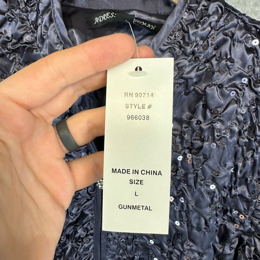 Adressing Jacket Womens Large Gunmetal Gray Sequin Crinkle Embellished Full Zip - Picture 6 of 14